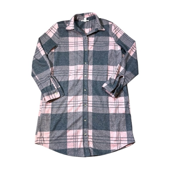 Anthropologie BeachLunchLounge Oversized Pink Button Down Plaid Flannel Dress Sm - Picture 1 of 6